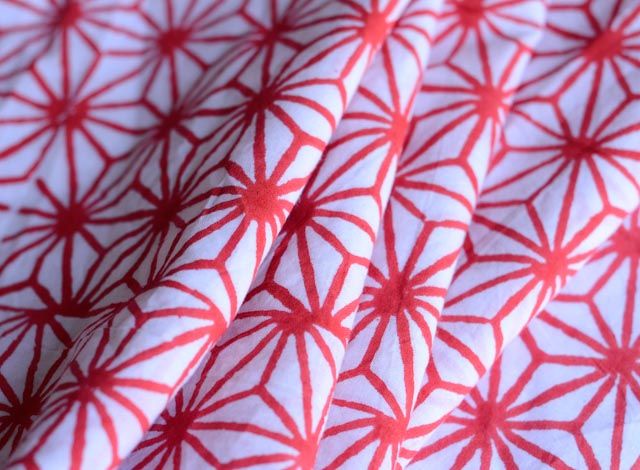 Red And White Floral Web  Block Print Fabric