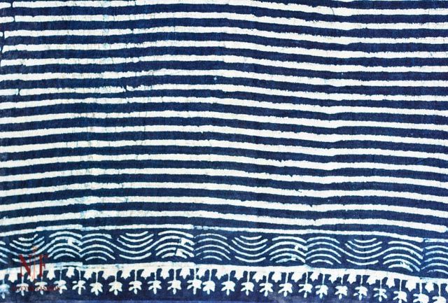 Indigo Striped Block Print Silk Cotton Sarees 