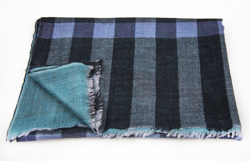 Polished Blue Reversible Checks 100% Wool Scarf