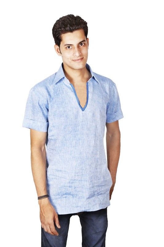 Indian V Neck Short Sleeved Linen Shirt