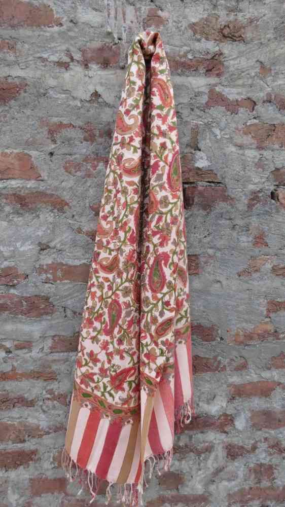 Cream Embroidered Paisley Scarf