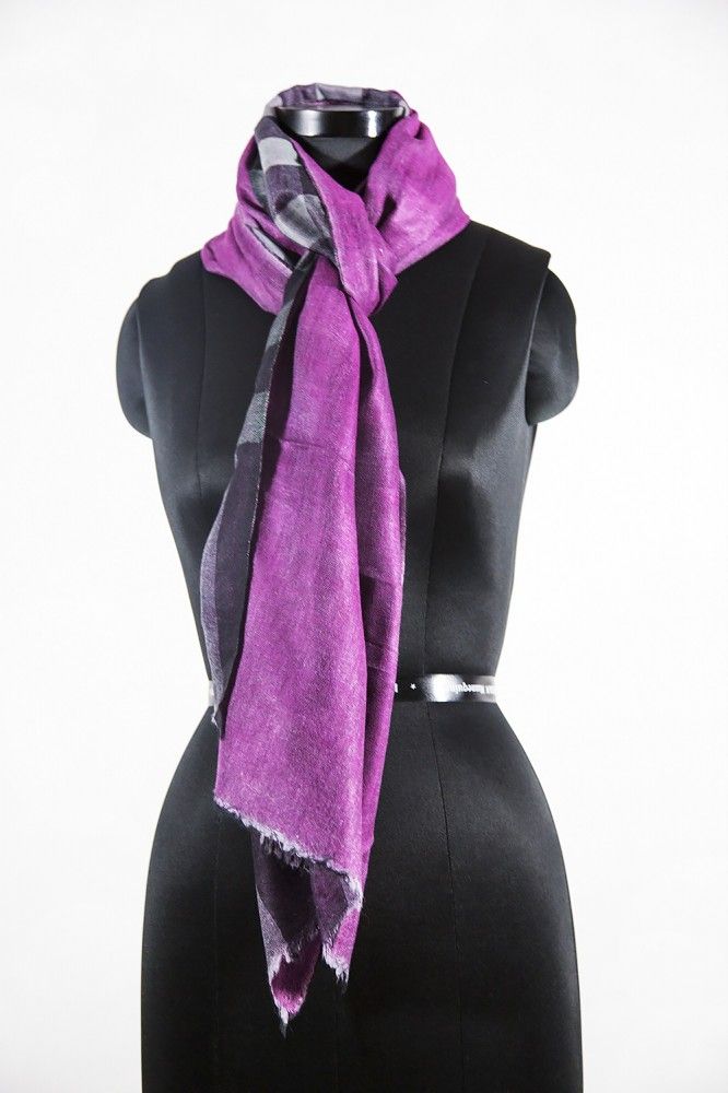 Violet Scream Reversible Checks 100 Wool Scarf