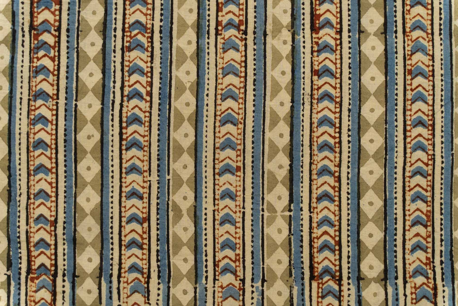 Blue Green Kalamkari Block Printed Fabric