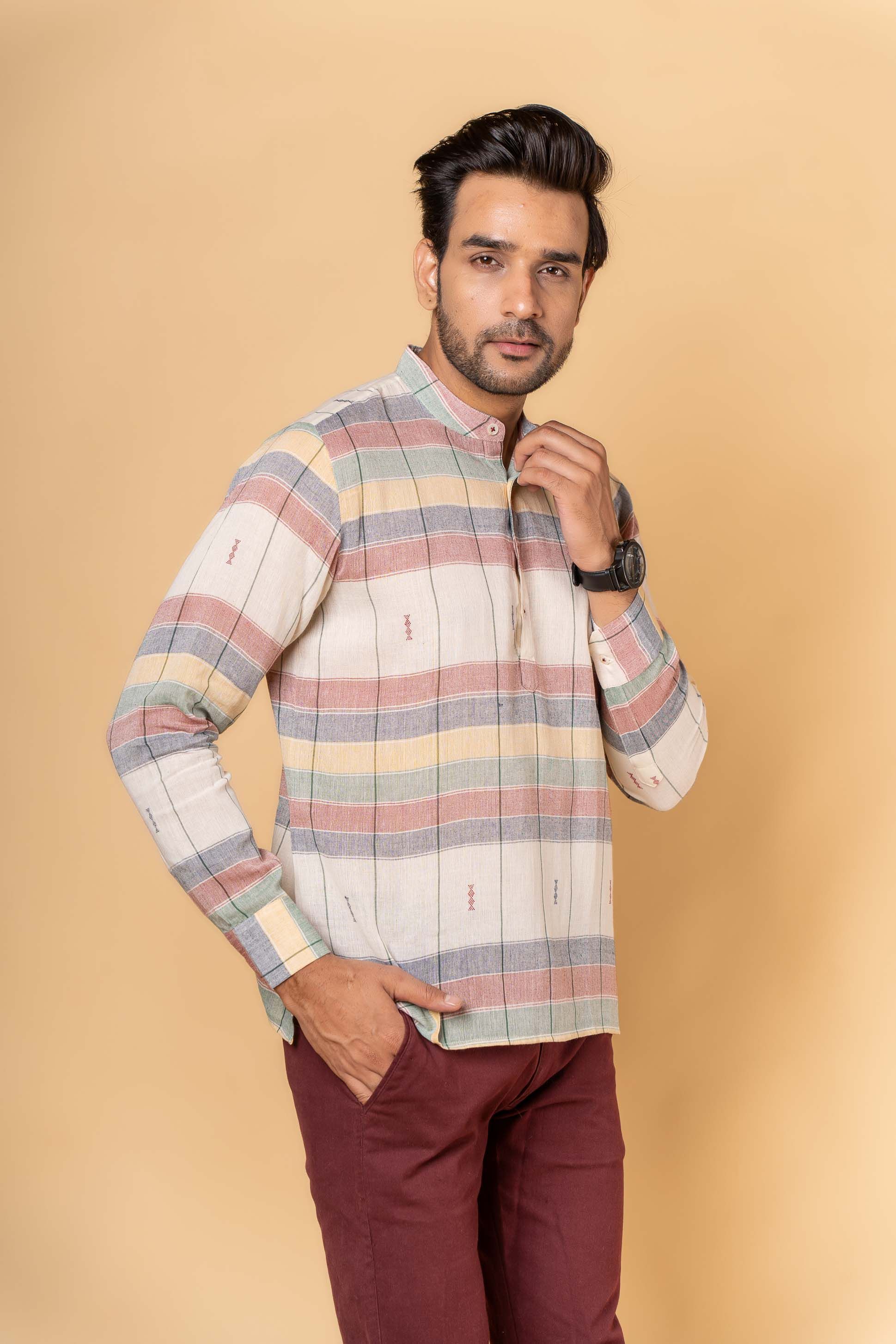 Multicolor Khari Cotton Kurta Shirt