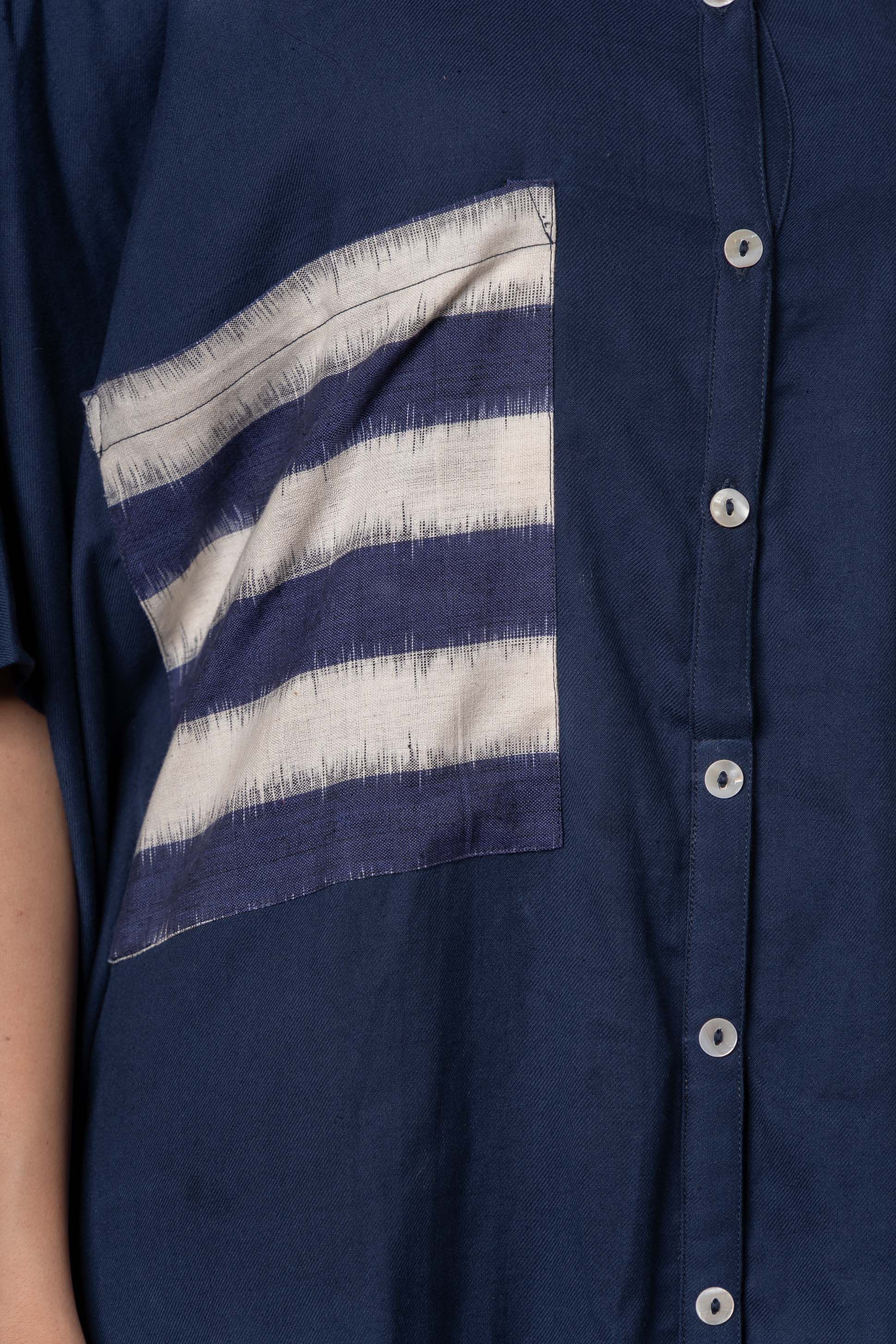 Navy Blue Double Ikat Shirt Kaftan