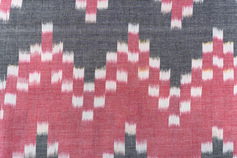 Red Grey Ikat Upholstery Cotton Fabric