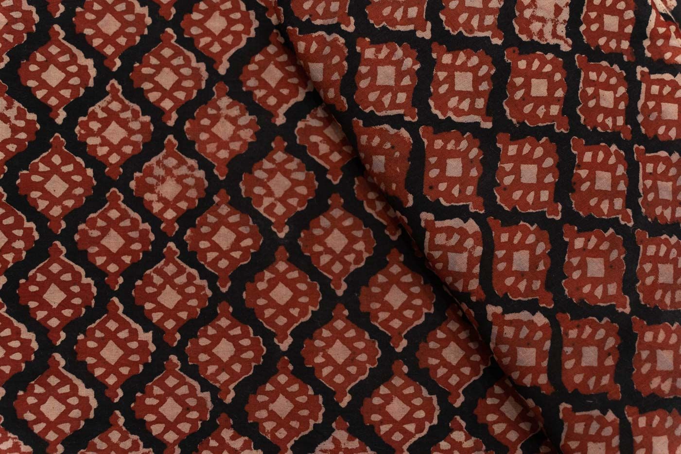 Red Bagru Hand Block Printed Fabric