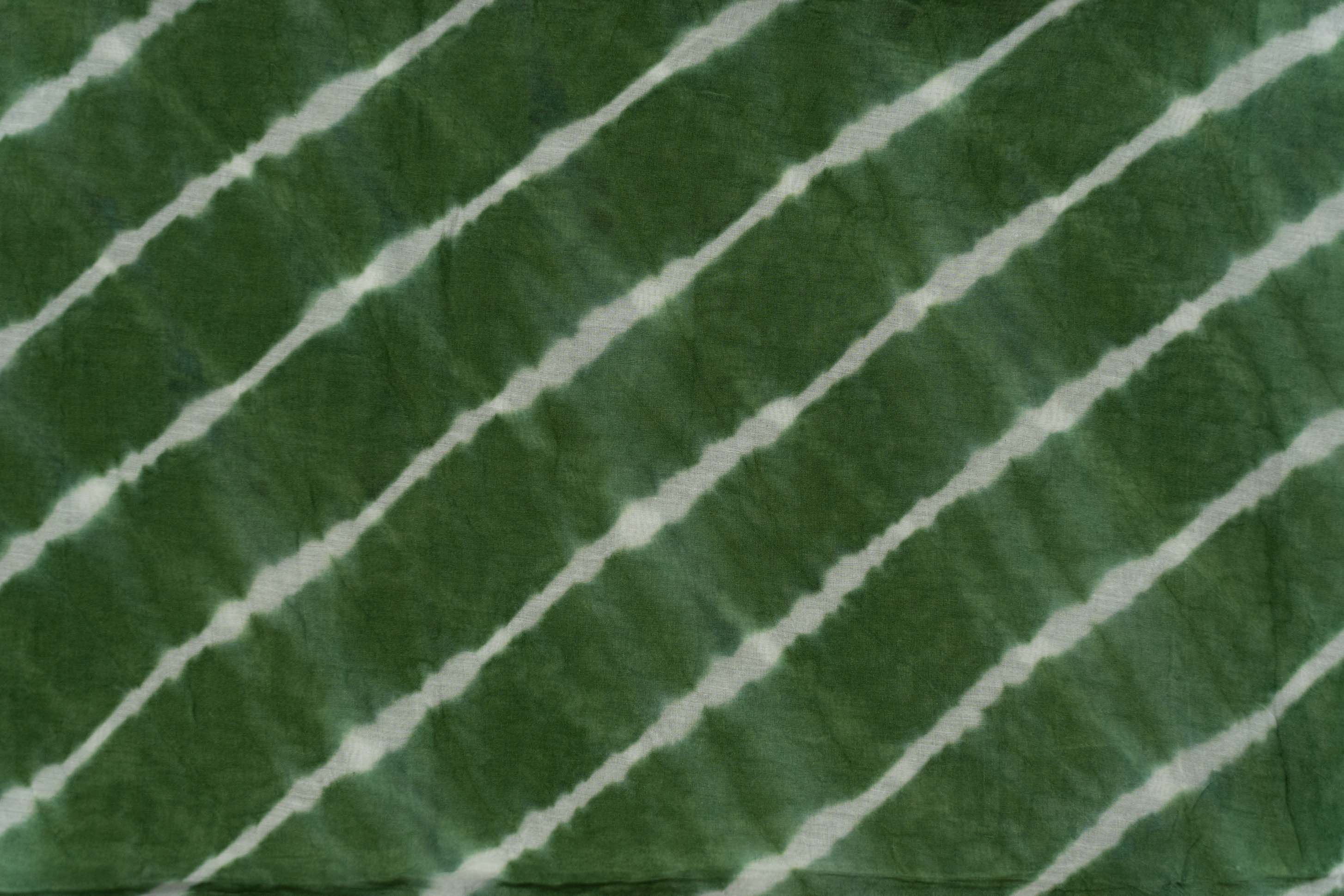 Deep Green Block Printed Lehariya  Silk Cotton Fabric
