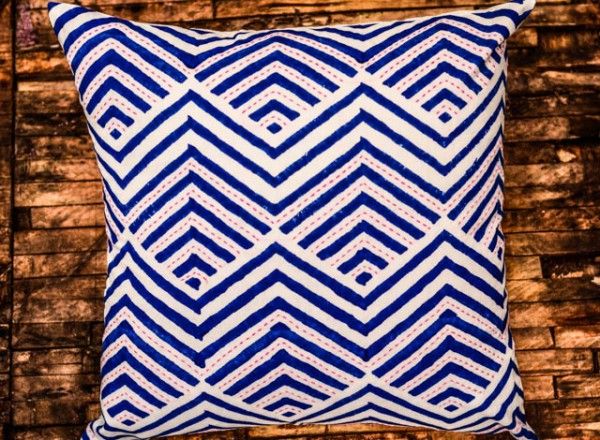 Blue Hand Block Print Kantha Cushions Online