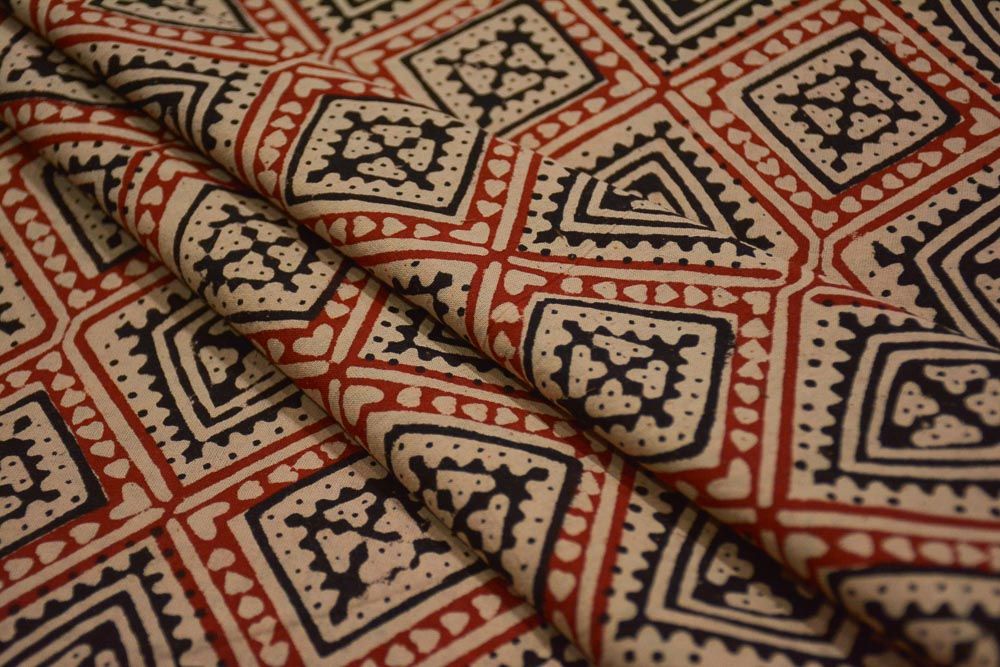 Bagru Red Black Printed Cotton Fabric