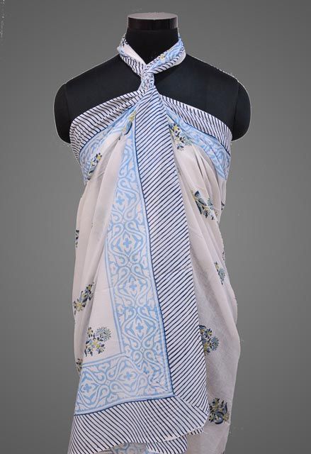 Floral Printed Pareo Sarong In Sky Blue Color