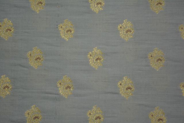 Soft Grey Golden Zari Banarasi Silk Cotton Fabric 
