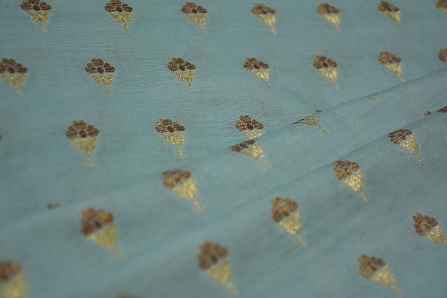 Harbor Green Golden Zari Banarasi Silk Cotton Fabric 