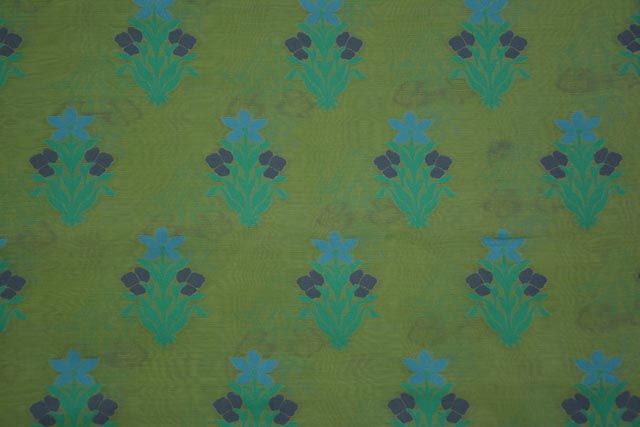 Green Embroidered Floral Silk Cotton Fabric 