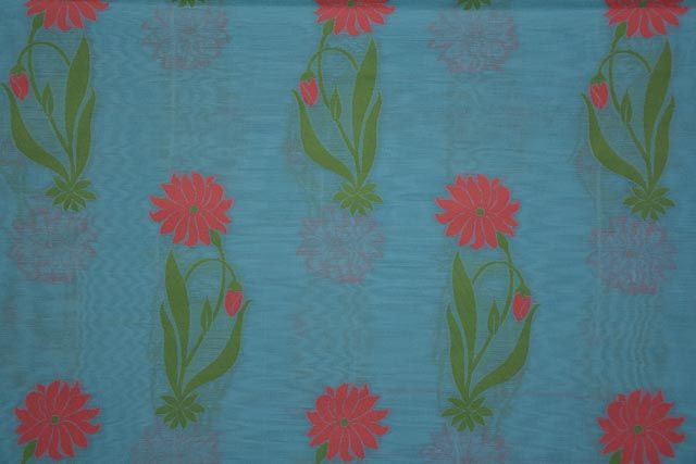 Sky Blue Embroidered Floral Silk Cotton Fabric 