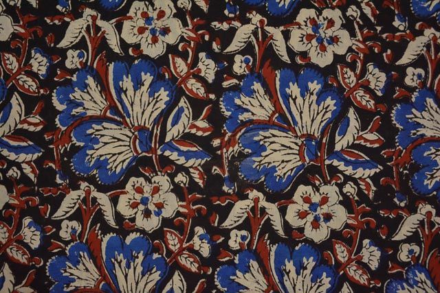 Dark Floral Cotton Hand Block Print Fabric