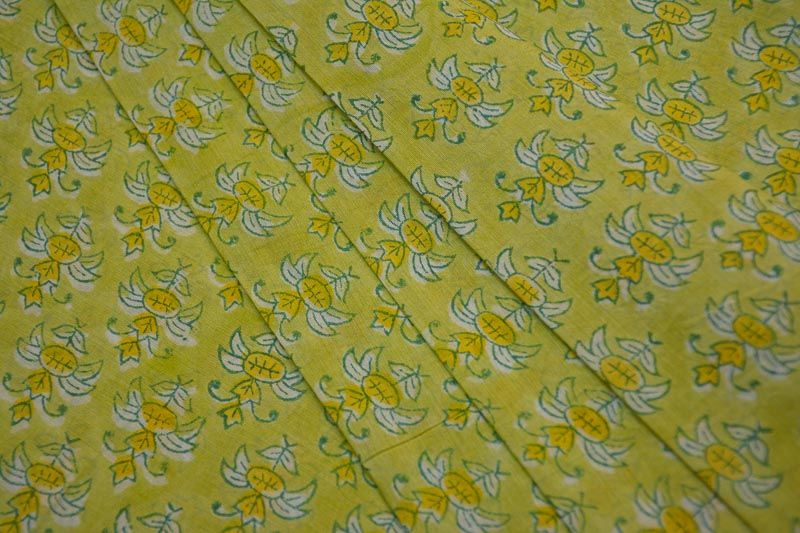 Green Floral Block Print Modal Silk Fabric