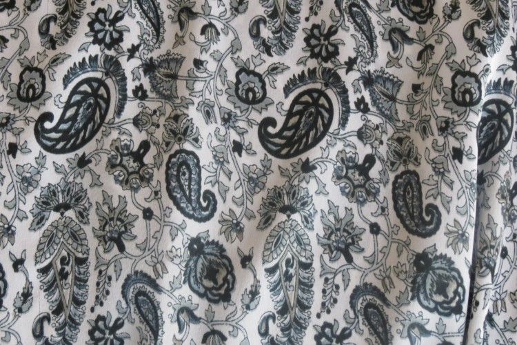 Grey And Black Paisley Polyester Satin Fabric