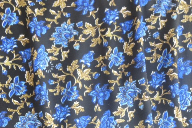 Black Blue Floral Polyester Fabric