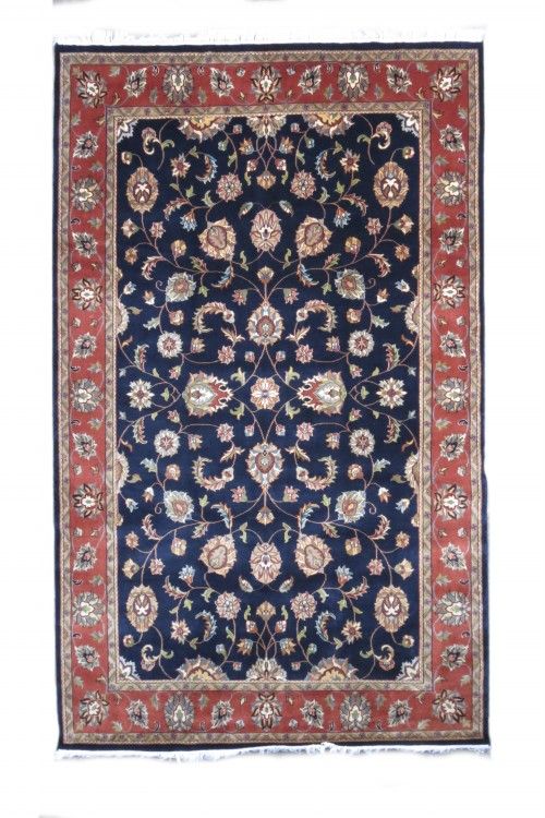 Red Bordered Blue Hand Knotted Wool Rugs