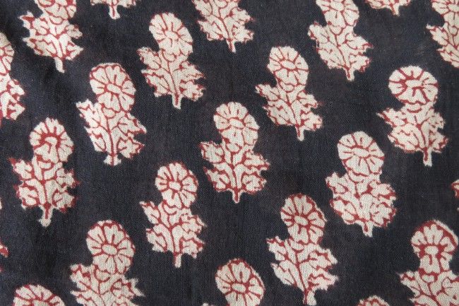 Black Mulmul Floral Fabric