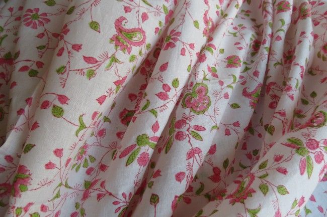 Pink And Green Floral Cotton Fabric