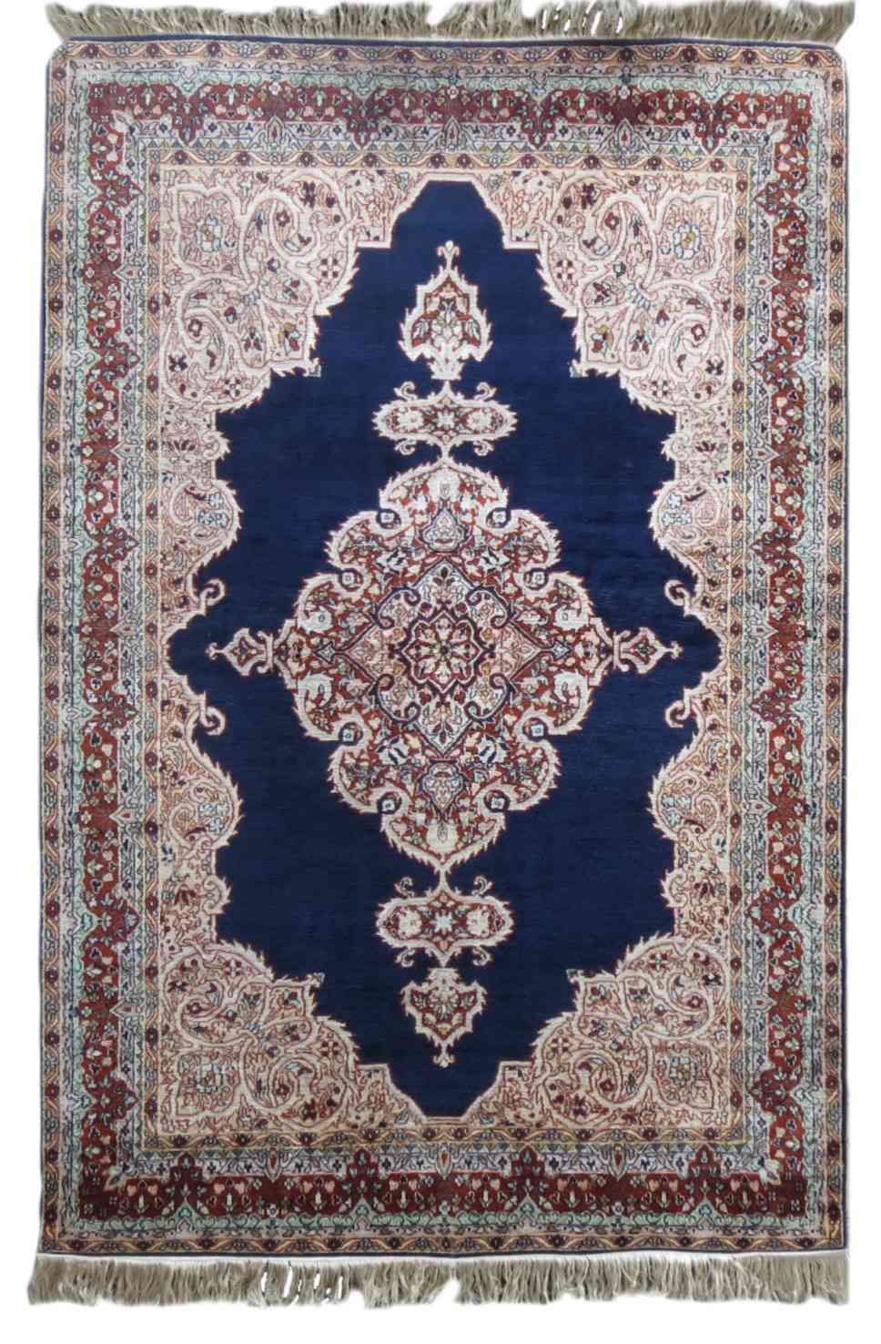 Pure Silk Blue Handmade Rugs From India
