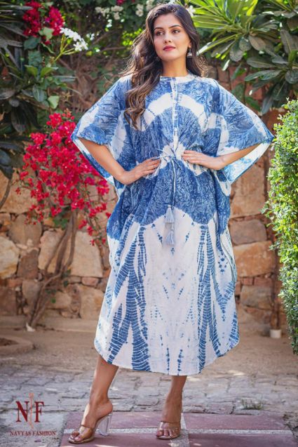 Blue Shibori Cotton Kaftan Dress