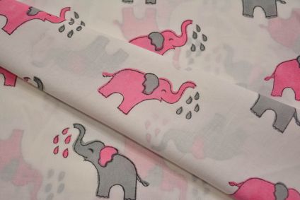 Grey Elephant Hand Block Printed Cotton Fabric
