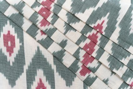 GREEN RED IKAT UPHOLSTERY COTTON FABRIC-HF5070