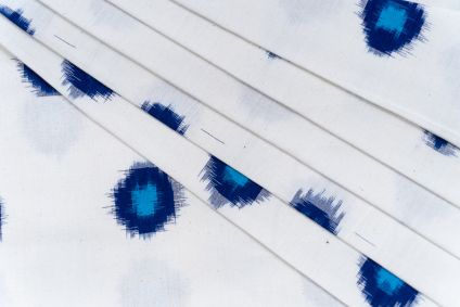 White Blue Double Ikat Fabric