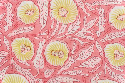 Pink Rose Block Printed Mulmul Fabric