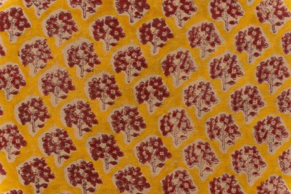 Golden Mustard Block Printed Muslin Silk  Fabric