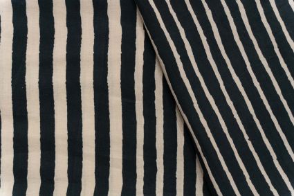 Black Stripes Block Printed Fabric