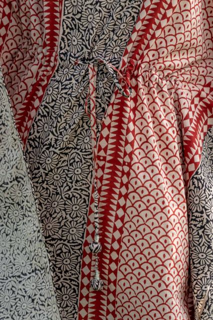 Bagru Red Block Print Kaftan Dress