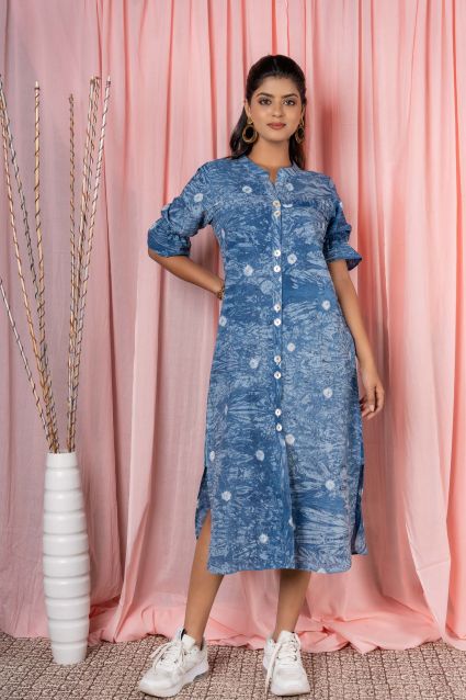 Blue Batik Block Printed Dress