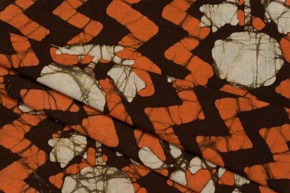 Orange Batik Block Printed Fabric
