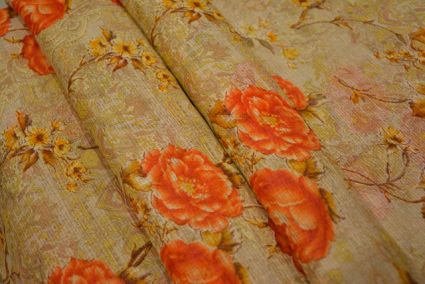 Almond Orange Floral Kota Doria Fabric