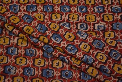 Numeric Red  Hand Block Printed Kalamkari Fabric