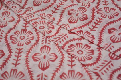 PINK FLORAL HAND BLOCK PRINTED MULMUL COTTON FABRIC-HF4844