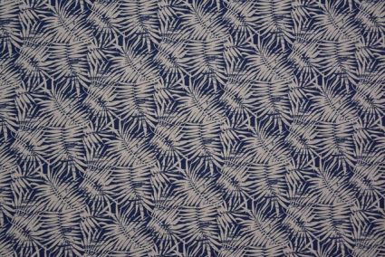 Navy Blue And White Digital Print Cotton Linen Shirting Fabric 