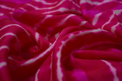 Rose Pink And White Shibori Block Print Handloom Mulberry Silk Fabric