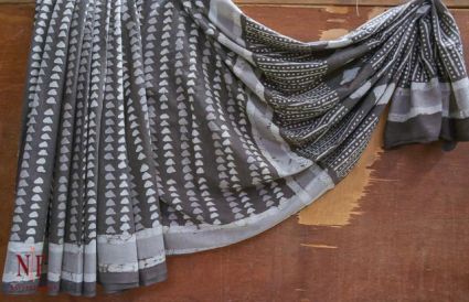 Kashish Grey Block Printed Cotton Sarees