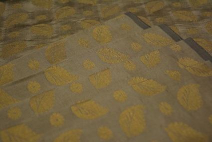 Cornstalk Beige Golden Zari Banarasi Brocade Silk Fabric 