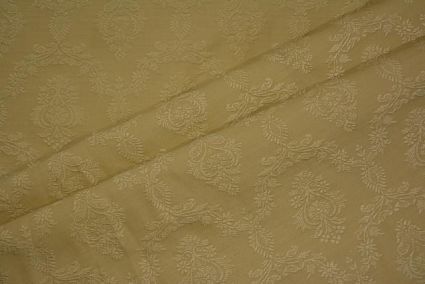 Straw Shade Embroidered Banarasi Cotton Fabric