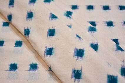 WHITE AND BLUE DOUBLE IKAT FABRIC-HF1798
