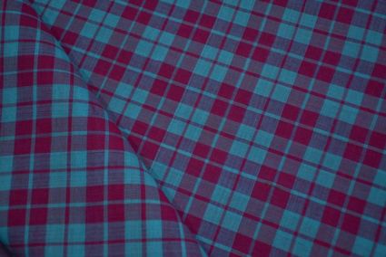 Pink And Sky Blue Checks Pattern Mangalgiri Pure Handloom Cotton Fabric