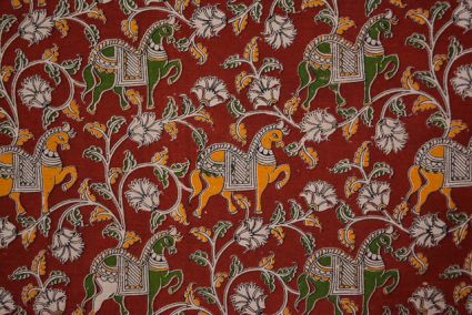 Horse Cotton Block Print Kalamkari Fabric