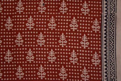 Red Ochre Floral Bagh Block Printed Cotton Fabric