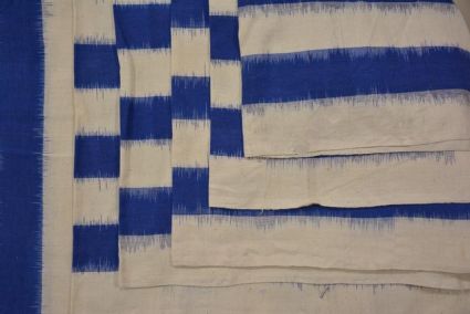INK BLUE AND WHITE DESIGNER DOUBLE IKAT FABRIC-HF2109